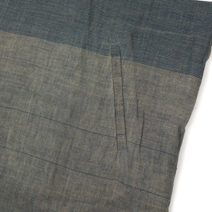 Macca band collar kimono-sleeved shirt in indigo yarn dyed cotton