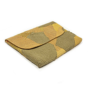 Laptop sleeve in flaxen yellow quilted kantha cotton