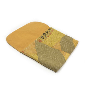 Laptop sleeve in flaxen yellow quilted kantha cotton