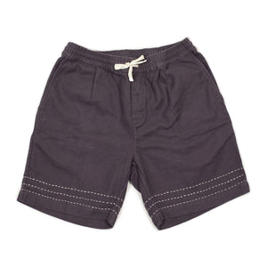 Hand-stitched Club shorts in plum basketweave cotton and linen