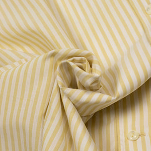 Come Up To The Camp shirt in dijon yellow and white striped cotton voile