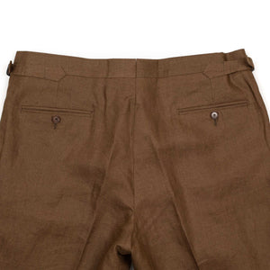 x Sartoria Carrara: pleated trousers in Drapers tobacco brown linen (separates)