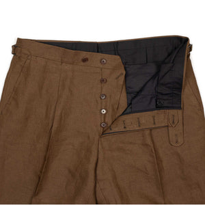 x Sartoria Carrara: pleated trousers in Drapers tobacco brown linen (separates)