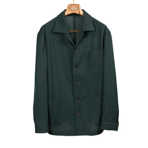 No Man Walks Alone x Sartoria Carrara - chore jacket in dark green wool seersucker - $995.00