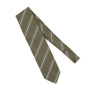 Vert-de-gris silk and cotton twill tie, silver jacquard stripes