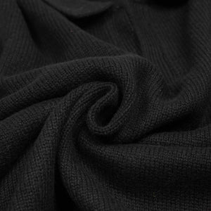 Long sleeve knit polo in black alpaca and wool