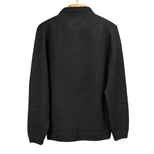 Long sleeve knit polo in black alpaca and wool