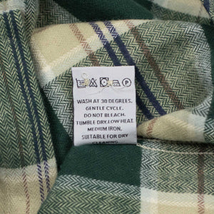 Fence shirt in pine green, beige, and navy plaid cotton flannel