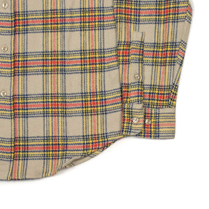 Lars shirt in beige, navy, red, and yellow plaid cotton flannel