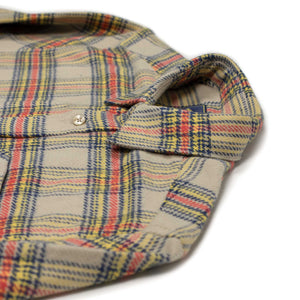 Lars shirt in beige, navy, red, and yellow plaid cotton flannel