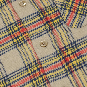 Lars shirt in beige, navy, red, and yellow plaid cotton flannel