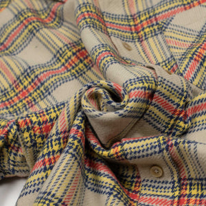 Lars shirt in beige, navy, red, and yellow plaid cotton flannel