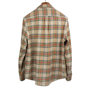 Lars shirt in beige, navy, red, and yellow plaid cotton flannel