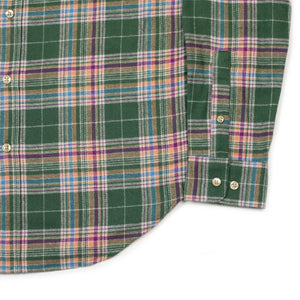 Olissipo shirt in green, purple, and orange plaid cotton flannel