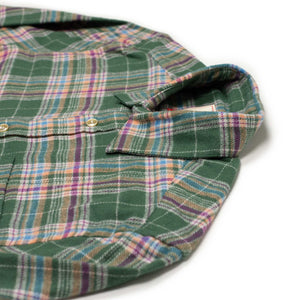 Olissipo shirt in green, purple, and orange plaid cotton flannel