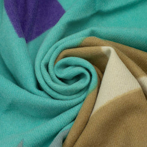 Abstract stole in turquoise and beige merino wool