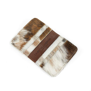 Double card holder in natural hair-on calf leather