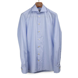 Hand-sewn pale blue end-on-end cotton shirt, spread collar (restock)