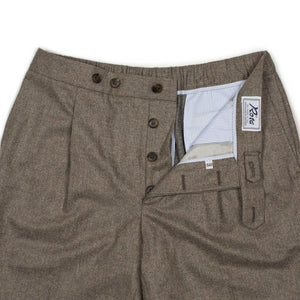 Pleated higher-rise easy pants in light brown nailhead wool