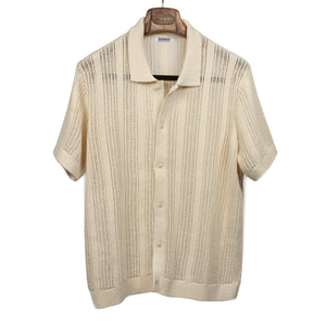 3sixteen SS25 Short sleeve knit shirt in mesh stripe ecru pima