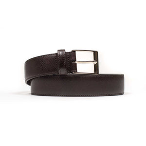Dark Brown Saffiano leather dress belt – No Man Walks Alone