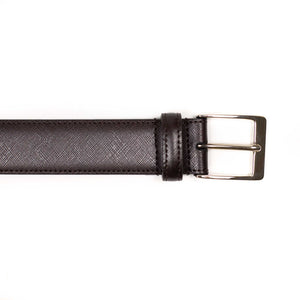 Dark Brown Saffiano leather dress belt  No Man Walks Alone