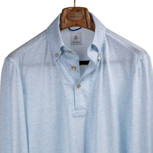 G. Inglese FW25 Exclusive buttoned collar long sleeve polo shirt in pale blue cotton pique No Man Walks Alone G. Inglese FW25 Exclusive buttoned collar long sleeve polo shirt in pale blue cotton pique No Man Walks Alone