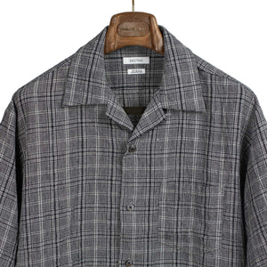 Seuvas SS26 Open collar shirt in grey and black check linen – No