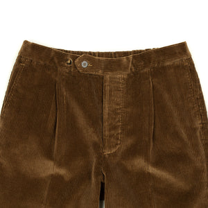 Pleated easy pants in tobacco brown Brisbane Moss cotton corduroy (restock)