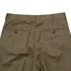 Manhattan high-rise wide tapered pleated trousers in brown melange cavalry twill wool (restock)