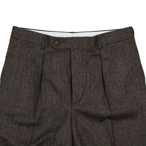 Manhattan high-rise wide tapered pleated trousers in grey tweed-like herringbone wool cashmere (restock)