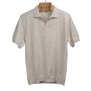 Knit polo in natural marled cotton yarn