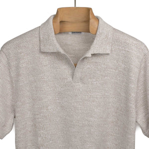 Knit polo in natural marled cotton yarn