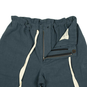 Comfy drawstring trousers in storm blue ramie (Exclusive)