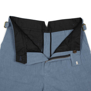 Karl side tab shorts in faded indigo ramie