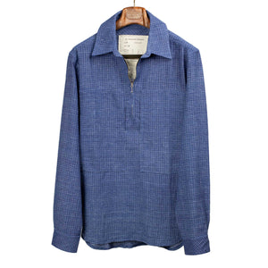 Vintage popover zip shirt in indigo-dyed Kala cotton with plaid check