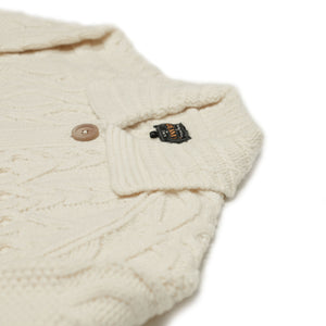 Crazy cable knit Aran cardigan in off white wool