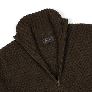 Beams Plus FW25 High collar zippered cardigan in chocolate brown