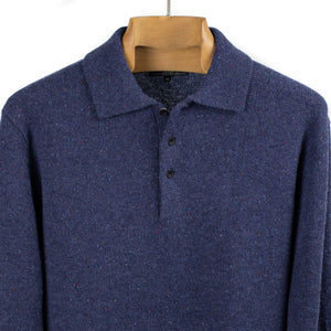 Beams Plus FW25 Knit polo in navy blue donegal wool – No Man Walks