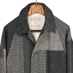 Beams Plus Balmacaan coat in Harris Tweed black and grey wool