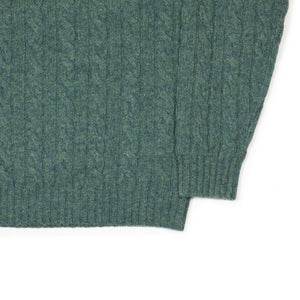Cable crewneck sweater in sea green wool