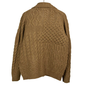 Crazy cable knit Aran cardigan in tobacco brown wool