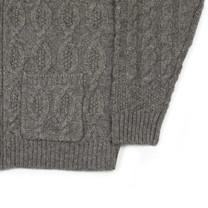 Crazy cable knit Aran cardigan in grey wool