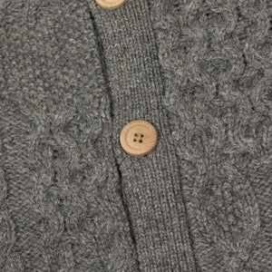Crazy cable knit Aran cardigan in grey wool