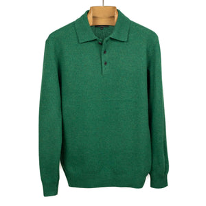 Knit polo in kelly green wool