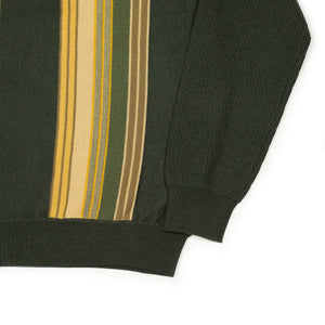Knit polo in green retro stripe wool