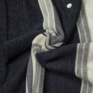 Knit polo in grey retro stripe wool
