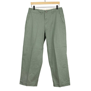 Beams Plus FW25 Military flat-front trousers in sage green cotton