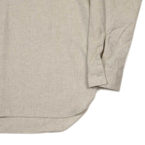 Band collar popover shirt in natural cotton linen herringbone