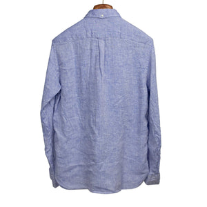 Long sleeve buttoned down shirt in blue linen twill